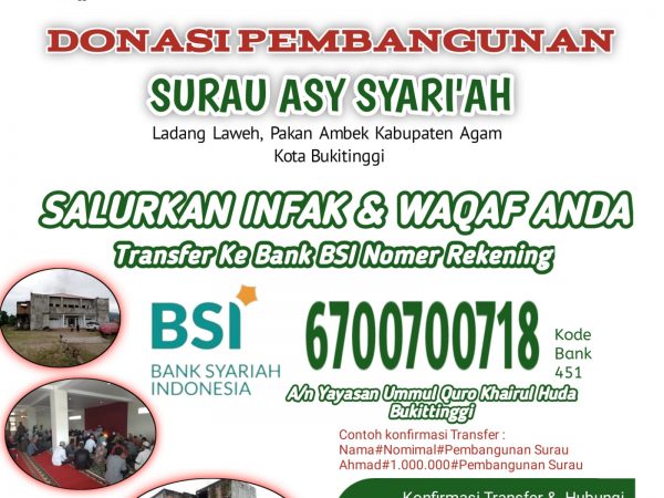 Salurkan Infak dan Wakaf anda untuk pembangunan Surau Asy-syari'ah