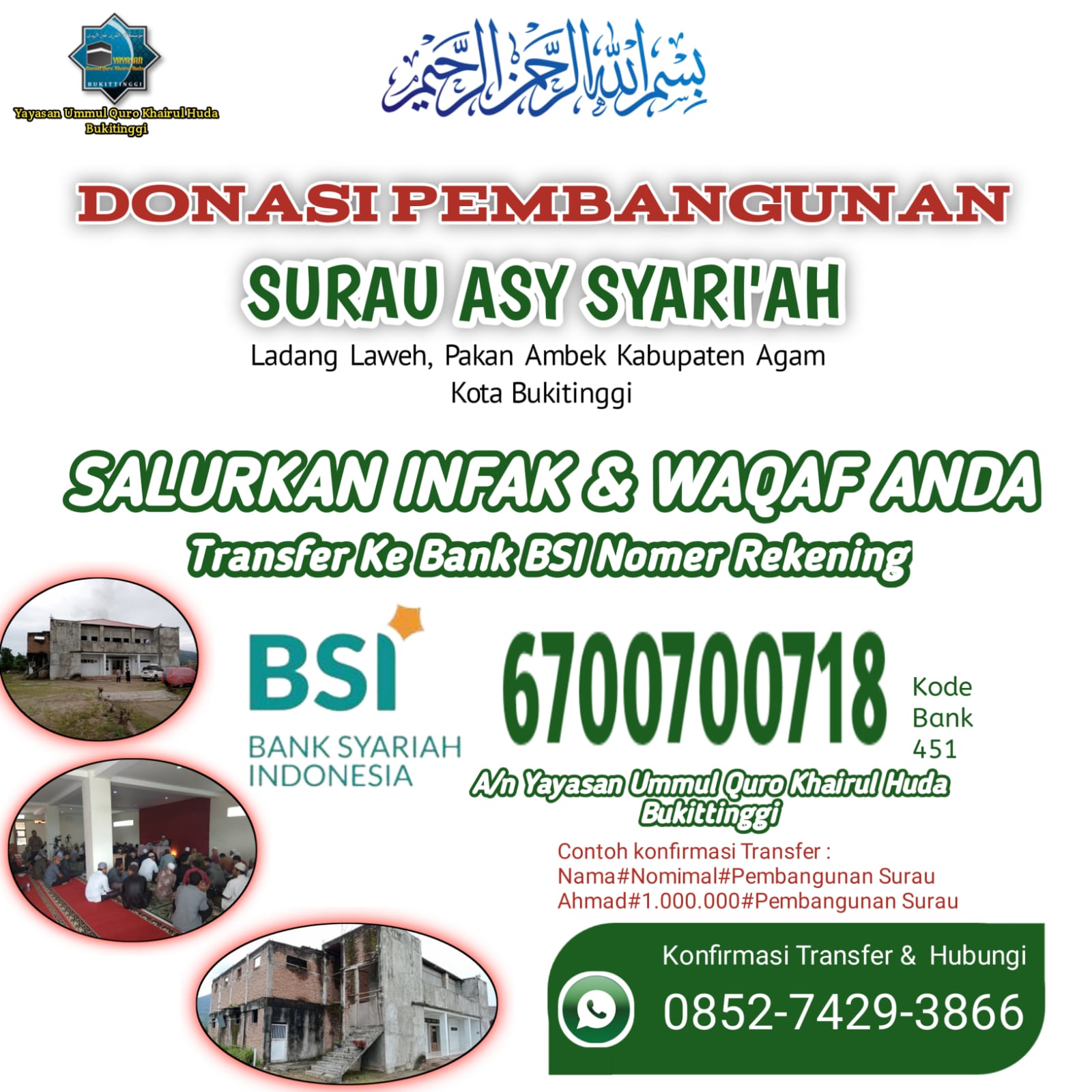 Donasi Pembangunan Surau Asy Syari'ah Donasi Pembangunan Surau Asy Syari'ah