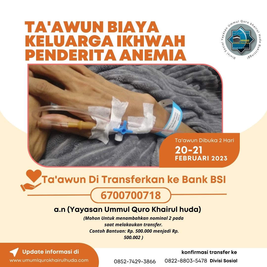 TA'AWUN UNTUK BIAYA PENGOBATAN WALI SANTRI MA'HAD TAHFIDZHUL QUR'AN MUTIARA SUNNAH ( PASIEN ANEMIA )