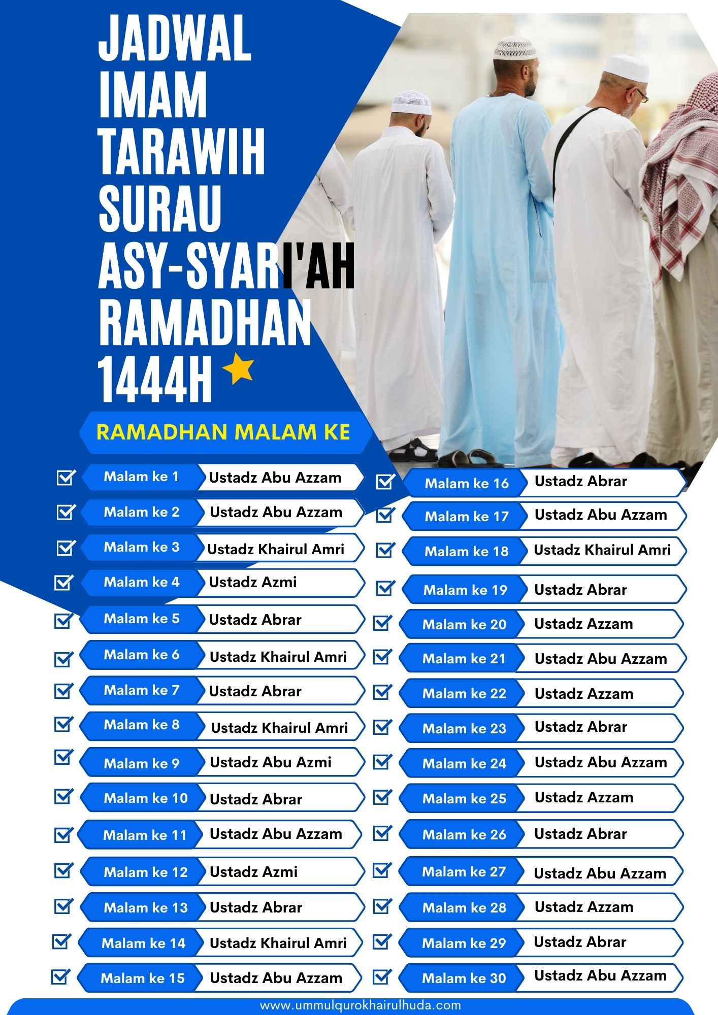 JADWAL IMAM TARAWEH 1444H