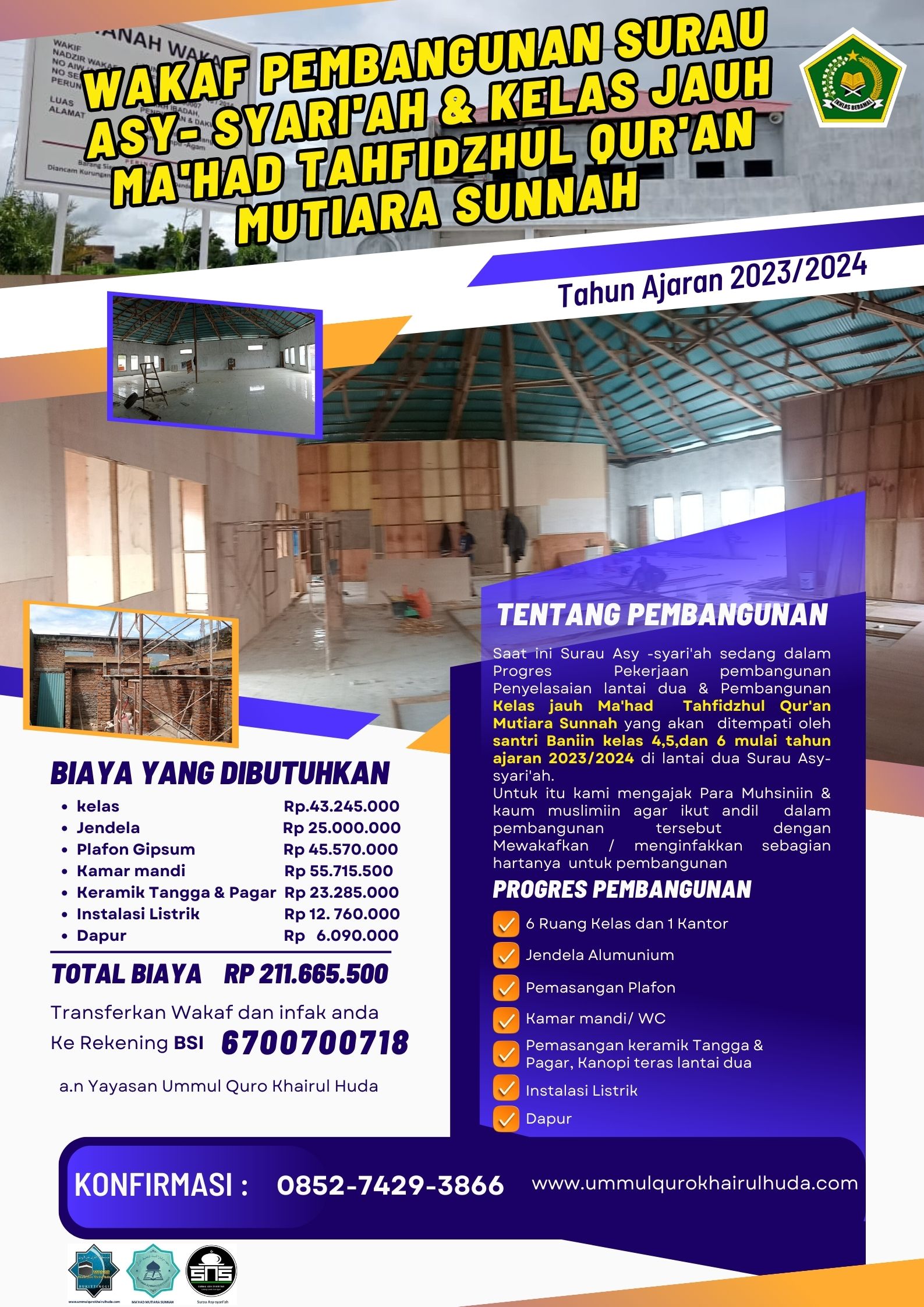 PEMBANGUNAN KELAS JAUH MA'HAD TAHFIDZHUL QUR'AN MUTIARA SUNNAH