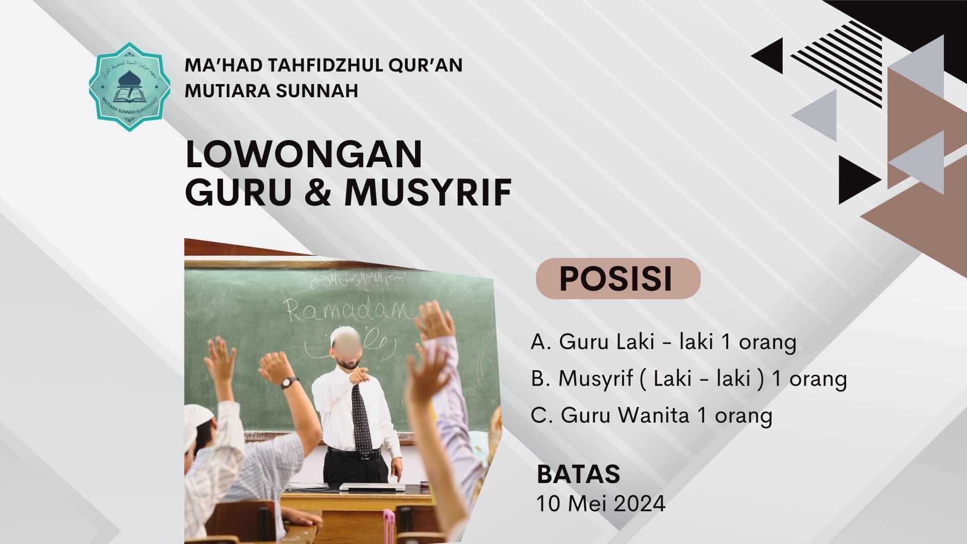 LOWONGAN GURU SD DAN MUSYRIF PONDOK LOWONGAN GURU SD DAN MUSYRIF PONDOK