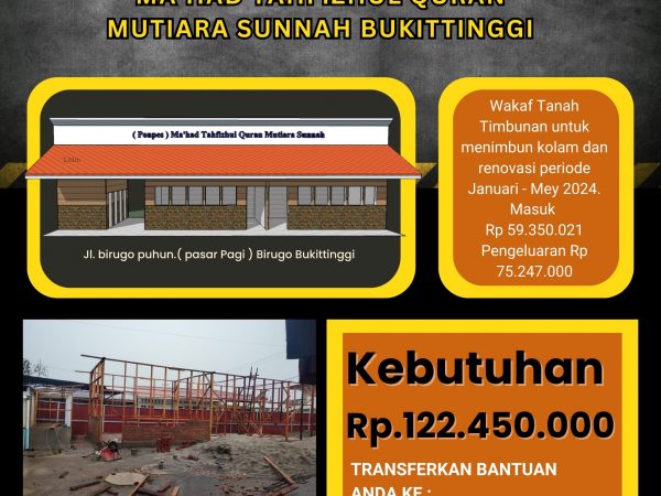 Ta'awun Pemabanguna kelas, mushollah dan Wc Ma'had Tahfizhul Quran Mutiara Sunnah Bukittinggi